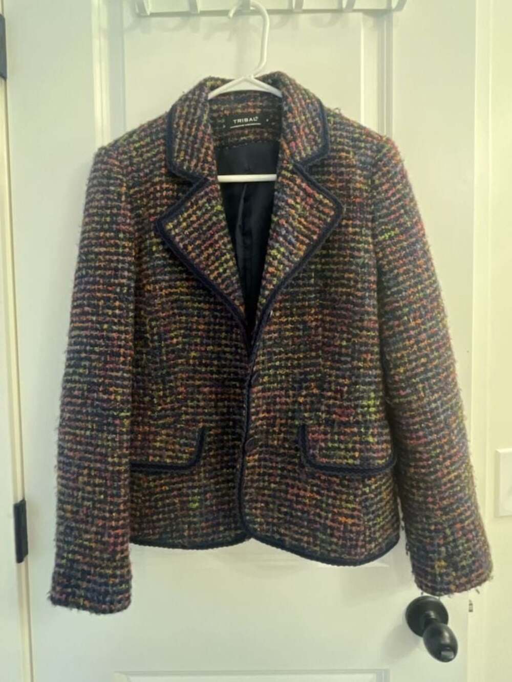 Tribal Multicolored Tweed Button-Up Blazer Jacket